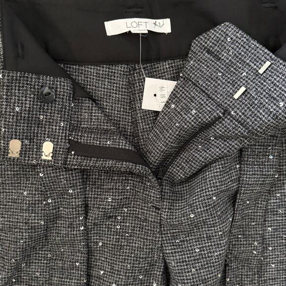 LOFT Women’s 2 Gray Sequin Ankle Cropped Dress Pants Tweed Sparkle - Picture 8 of 9